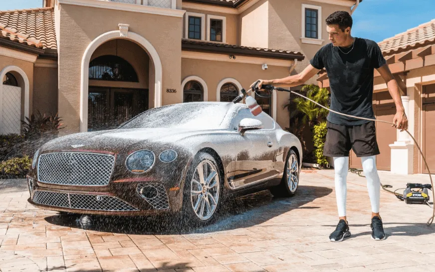 Washing a car with foam