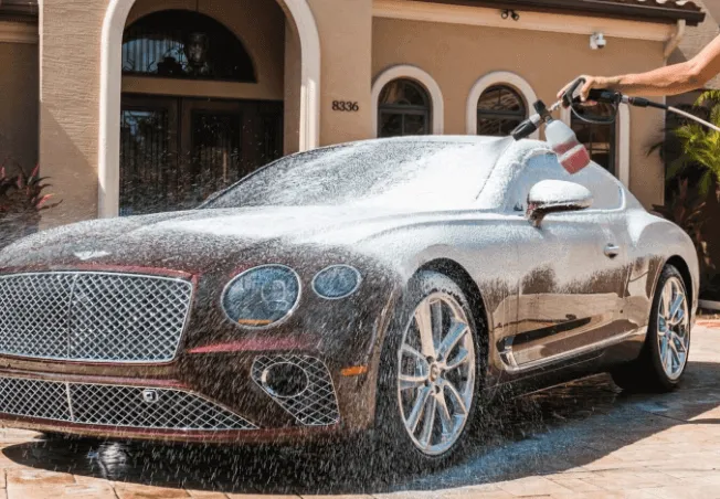 Washing a car with foam